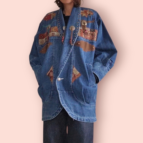 Vintage Designs Limited Southwestern Denim Jacket Oversized‎ - Picture 3 of 13